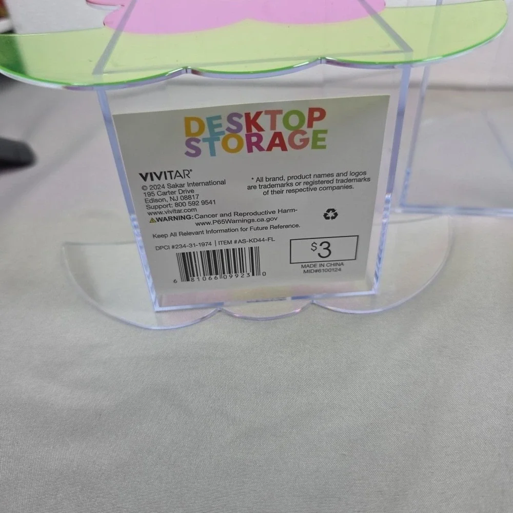 Kids Desk Organizers Clear Rainbow‎ and Flower Catchall Set of 2